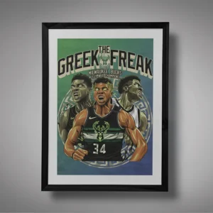 Greek Freak Giannis Framed Green Blue BG Mockup 01