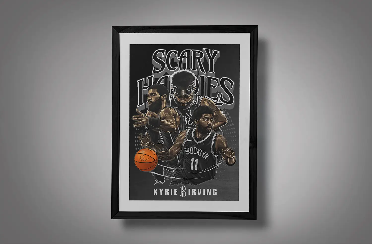 Scary Handles Kyrie Irving Framed Black Grey BG Mockup 01 Scary Handles Kyrie Irving Framed Black Grey BG Mockup 01