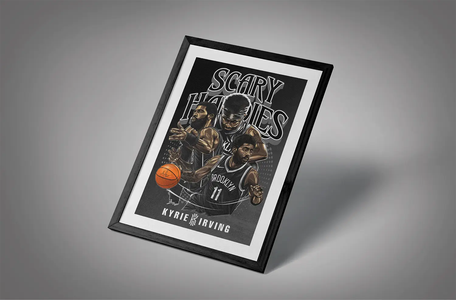 Scary Handles Kyrie Irving Framed Black Grey BG Mockup 02 Scary Handles Kyrie Irving Framed Black Grey BG Mockup 02