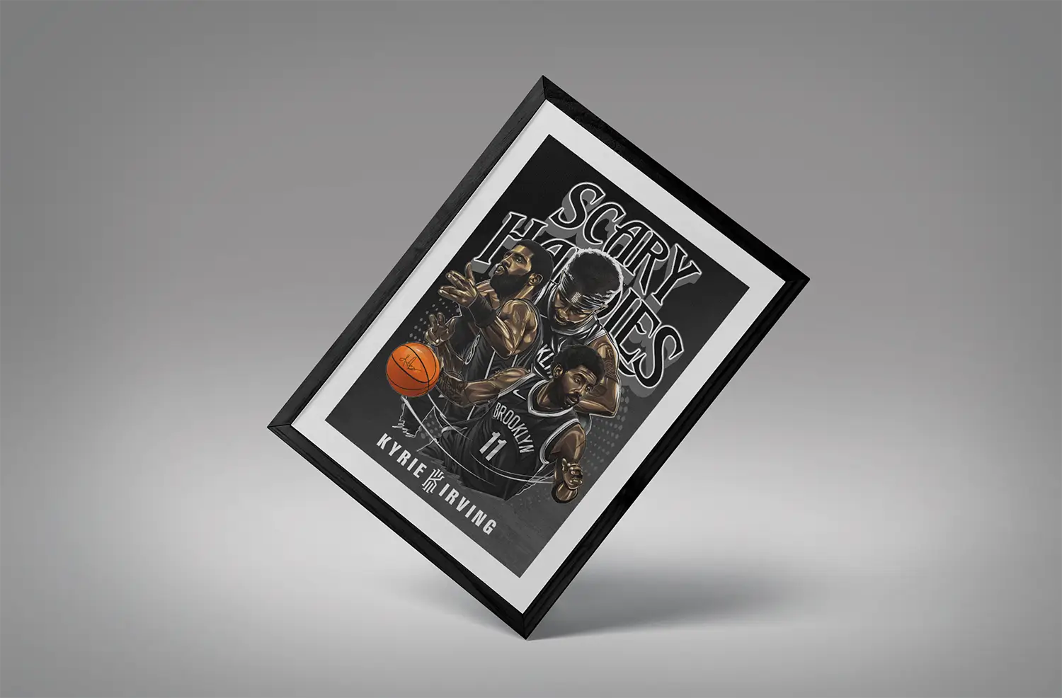 Scary Handles Kyrie Irving Framed Black Grey BG Mockup 04 Scary Handles Kyrie Irving Framed Black Grey BG Mockup 04