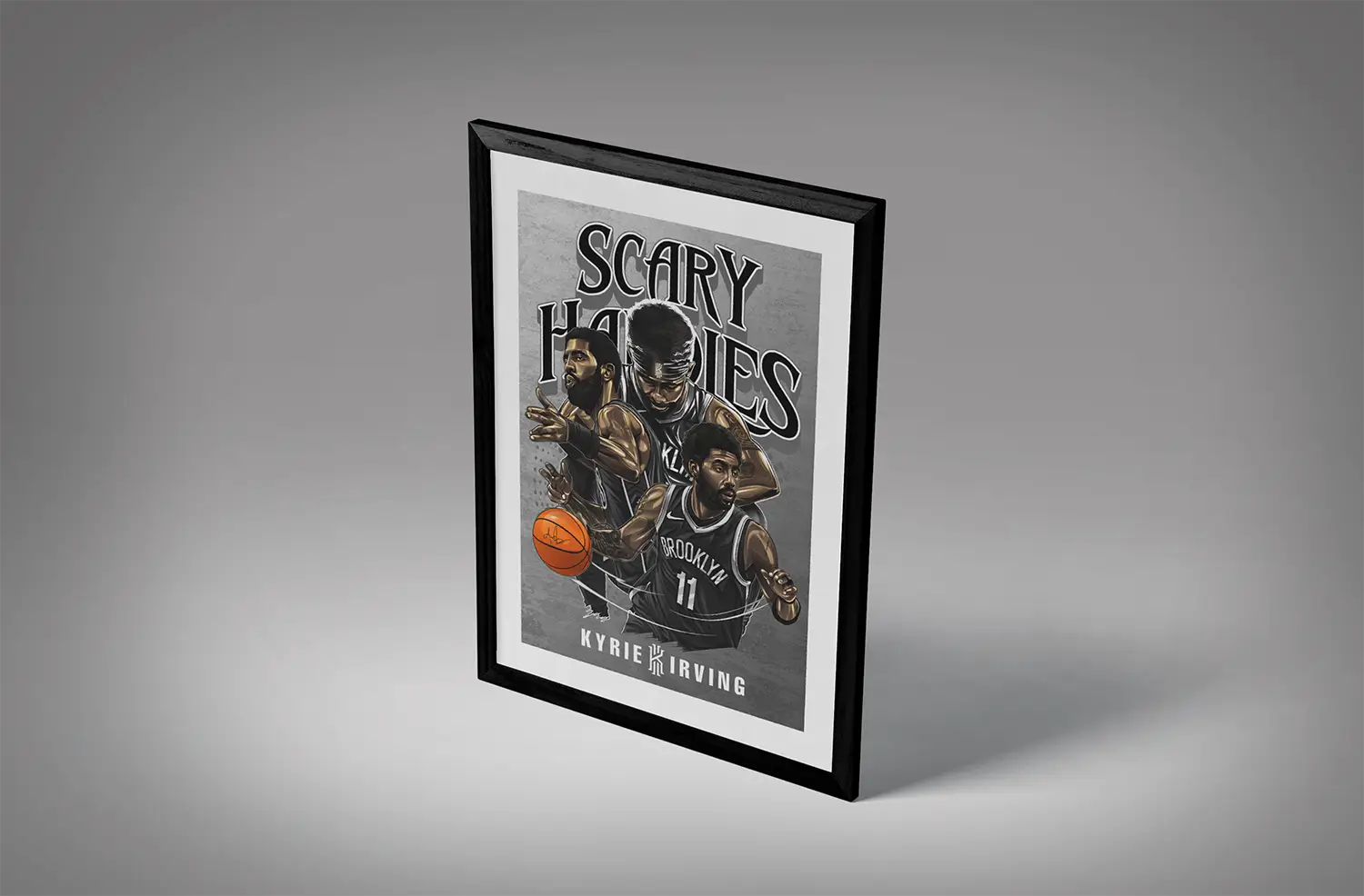 Scary Handles Kyrie Irving Framed White Grey BG Mockup 03 Scary Handles Kyrie Irving Framed White Grey BG Mockup 03