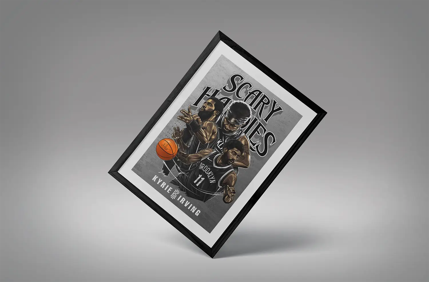 Scary Handles Kyrie Irving Framed White Grey BG Mockup 04 Scary Handles Kyrie Irving Framed White Grey BG Mockup 04
