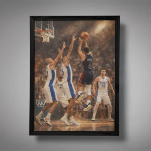 Stephen Curry Shot vs 3 Defenders Olympics Wall Art