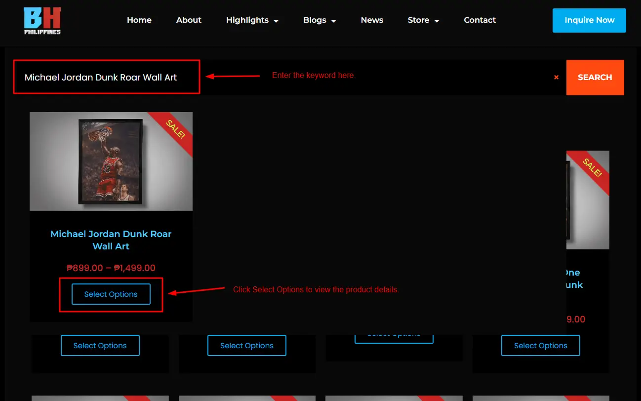 Search product Selection