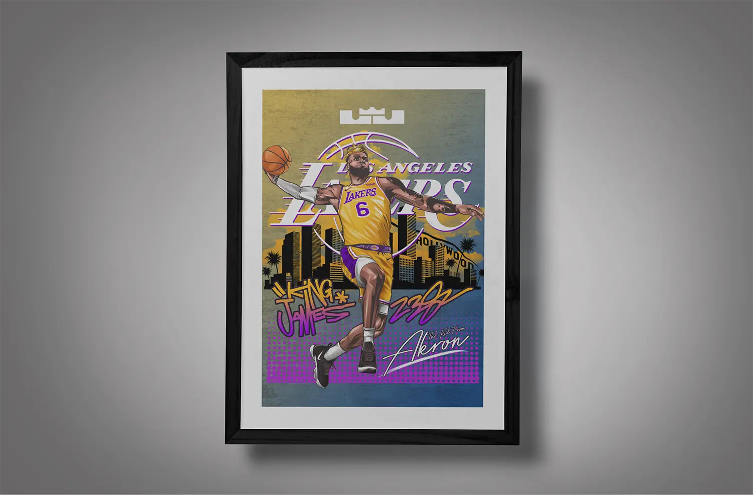 Lakers King James Framed Gold Blue BG Mockup 01