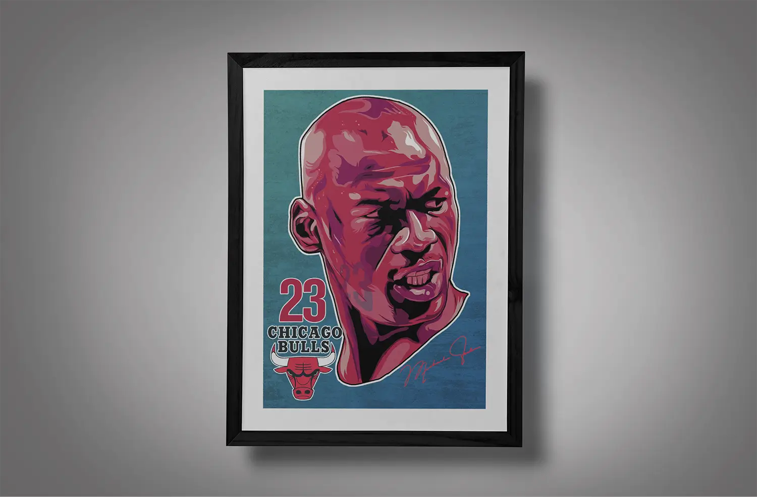 Michael Jordan Head Framed Blue BG Mockup 01